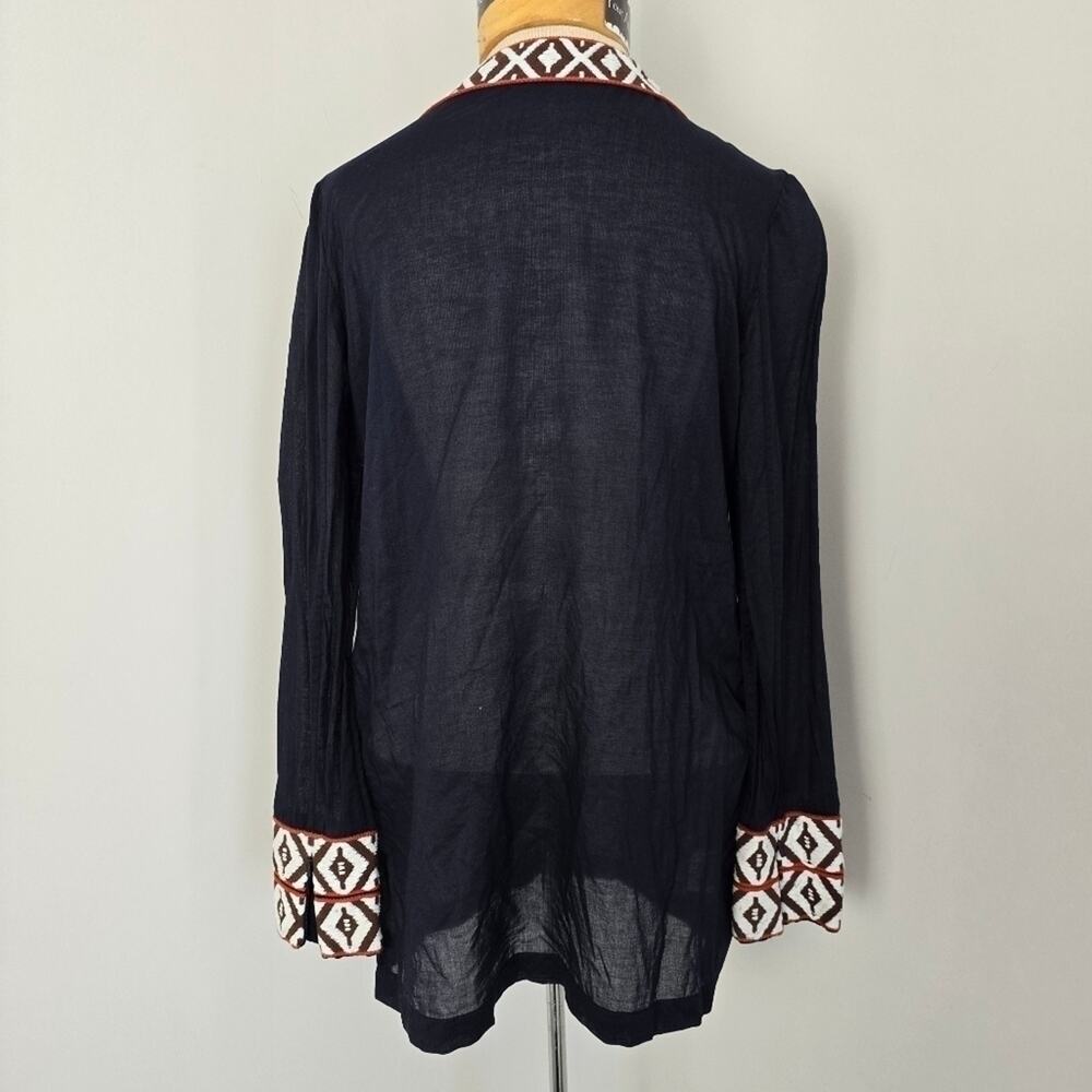 Tory Burch Navy V-Neck Long Sleeves Sheer Tunic Top Sz 4 (669) - Picture 5 of 7